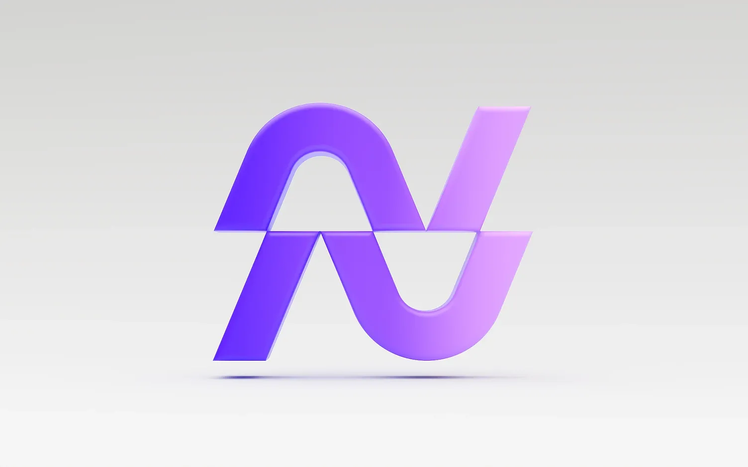 Purple gradient 3D monogram mark with a split offset cut on a light background — WeGrow 3D logo design.